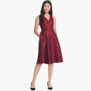 White House Black Market Rose Print Jacquard Fit And Flare Dress